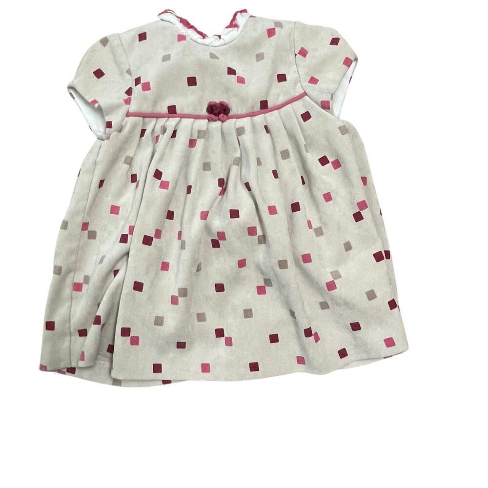 Mayoral Girls 6-9 Mo Dress Pink Rose Squares Short Sleeve Spain